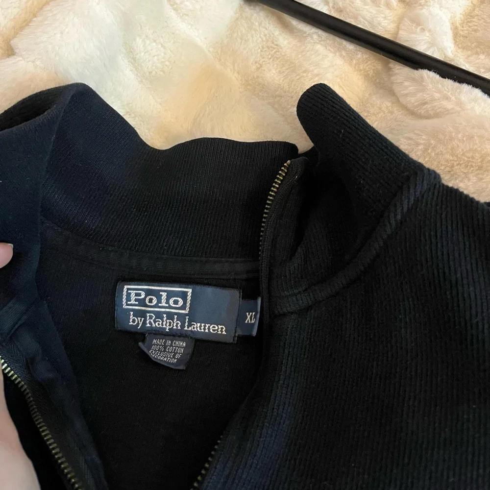 Vintage 80s Polo Ralph Lauren Unisex XL Navy Blue White Logo 1/4 Zip Pullover